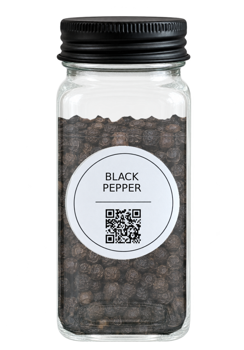 Black Pepper jar with PlaceWell round label