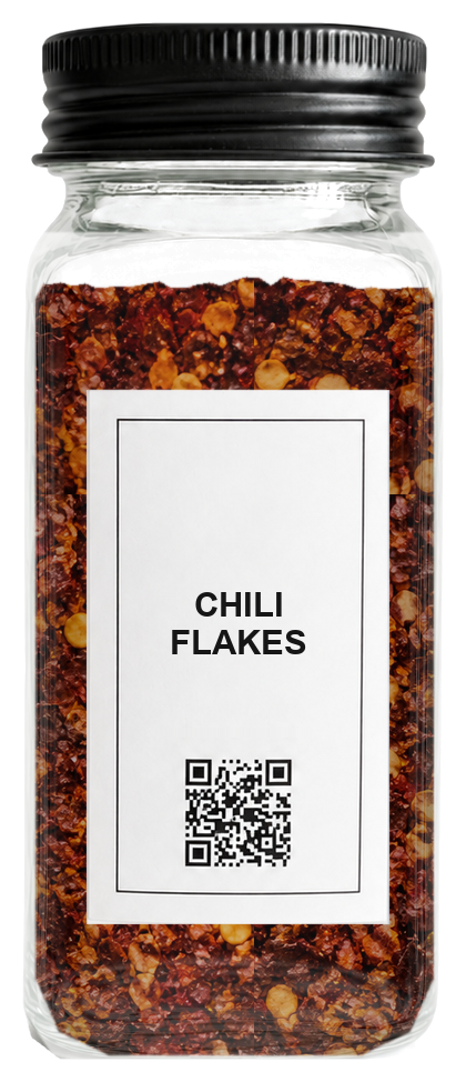 Chili Flakes jar with PlaceWell rectangle label